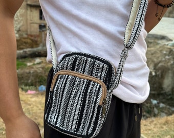 Boho Cotton Mini Bag - Boho Crossbody Purse - Handmade and Eco-Friendly - For Festivals and Daily Use - Gifts for her/him - Shoulder bag