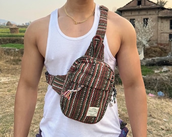 Cotton Rasta Crossbody Bag - Unisex Fanny Pack Bum Bag | Hippie Chest bag | Daily Essential Bag | Summer Festival Bag | Money Bag
