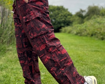 Mushroom Print Hippie Trousers: Eco-Friendly Festival Pants