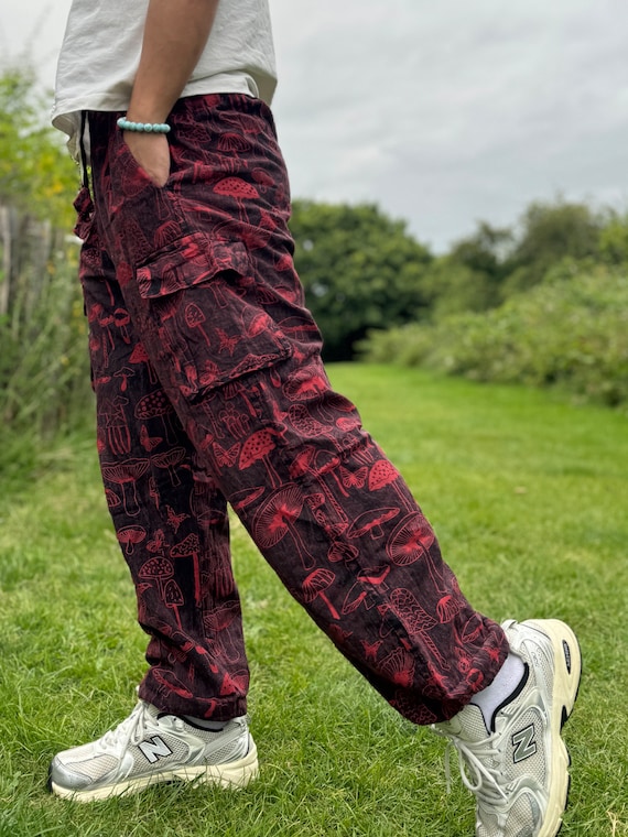 Mushroom Print Hippie Trousers: Eco-Friendly Festival Pants