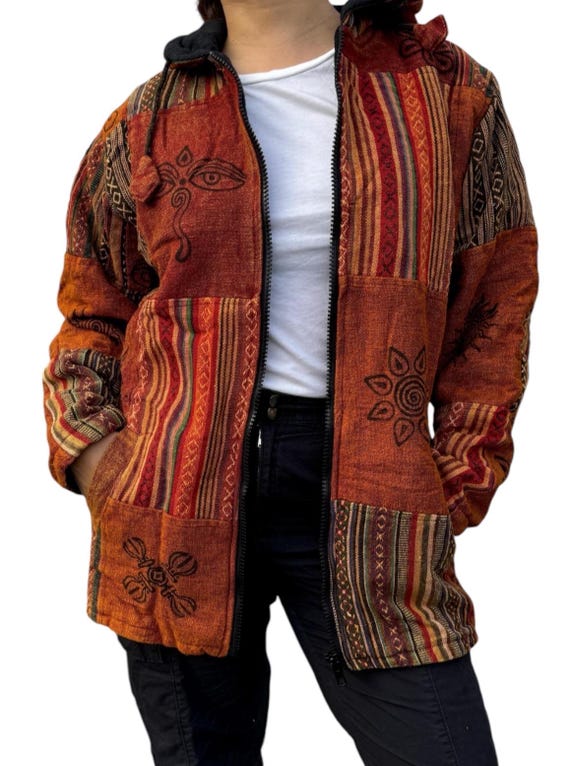 Patchwork Fleece Lined Hoodie: Unisex Winter Festival Jacket - Etsy