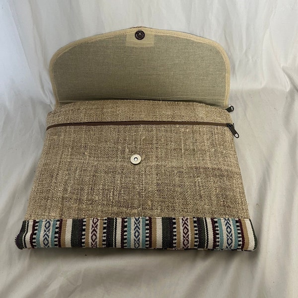 Eco-Friendly Handmade 13.5 Inch Hemp Laptop Case Bag for Travel - Handcrafted in Nepal.