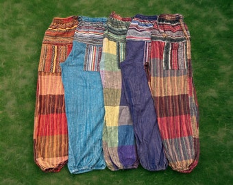 Boho Patchwork Unisex Trousers Festival Ethical Wear Sustainable Hippie Style Front Pocket Design Cotton Festival Pants