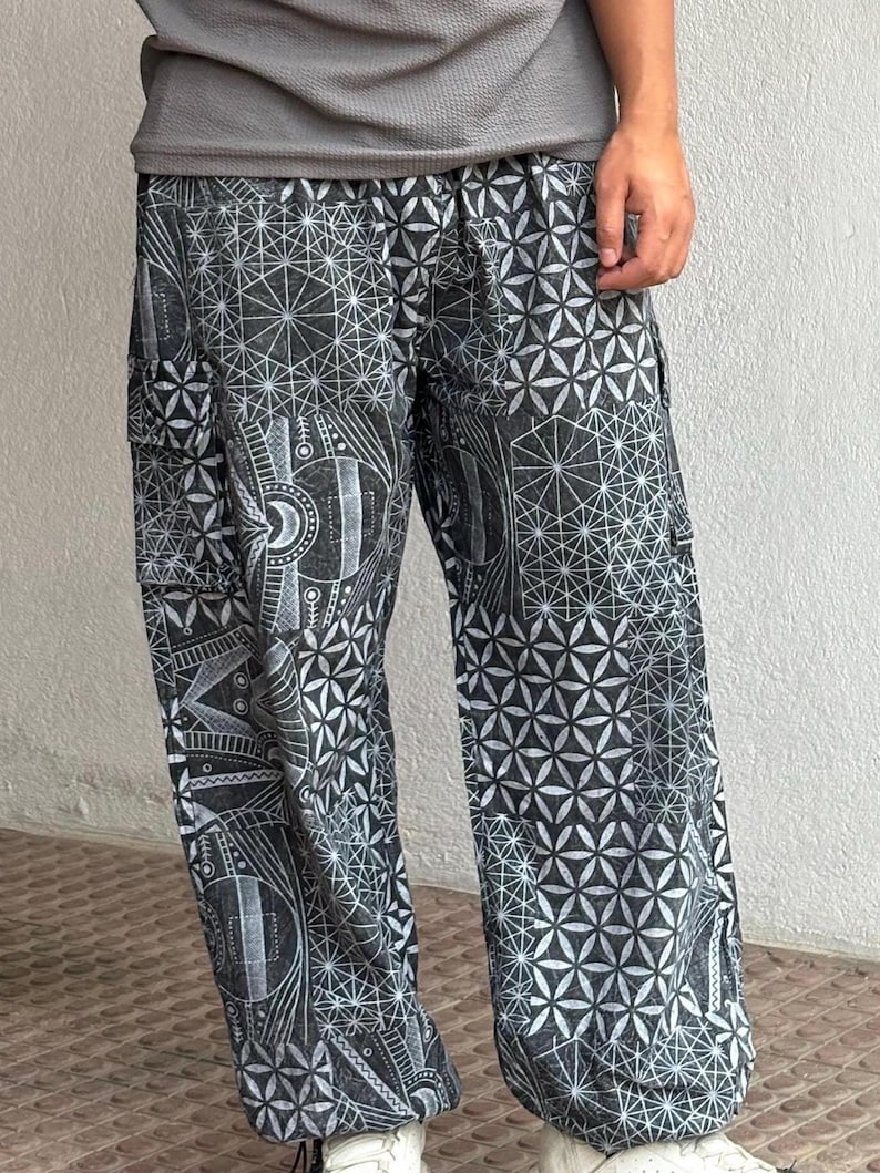 Psychedelic Geometric Cargo Pants: Fair Trade Festival Trousers image 5