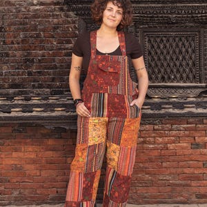 Men&#39;s Women&#39;s Hippie Patchwork Straight Leg Cotton Overalls, Festival Jumper Cotton Dungarees One Size | S, M, L, XL | 3 Adjutable Lengths