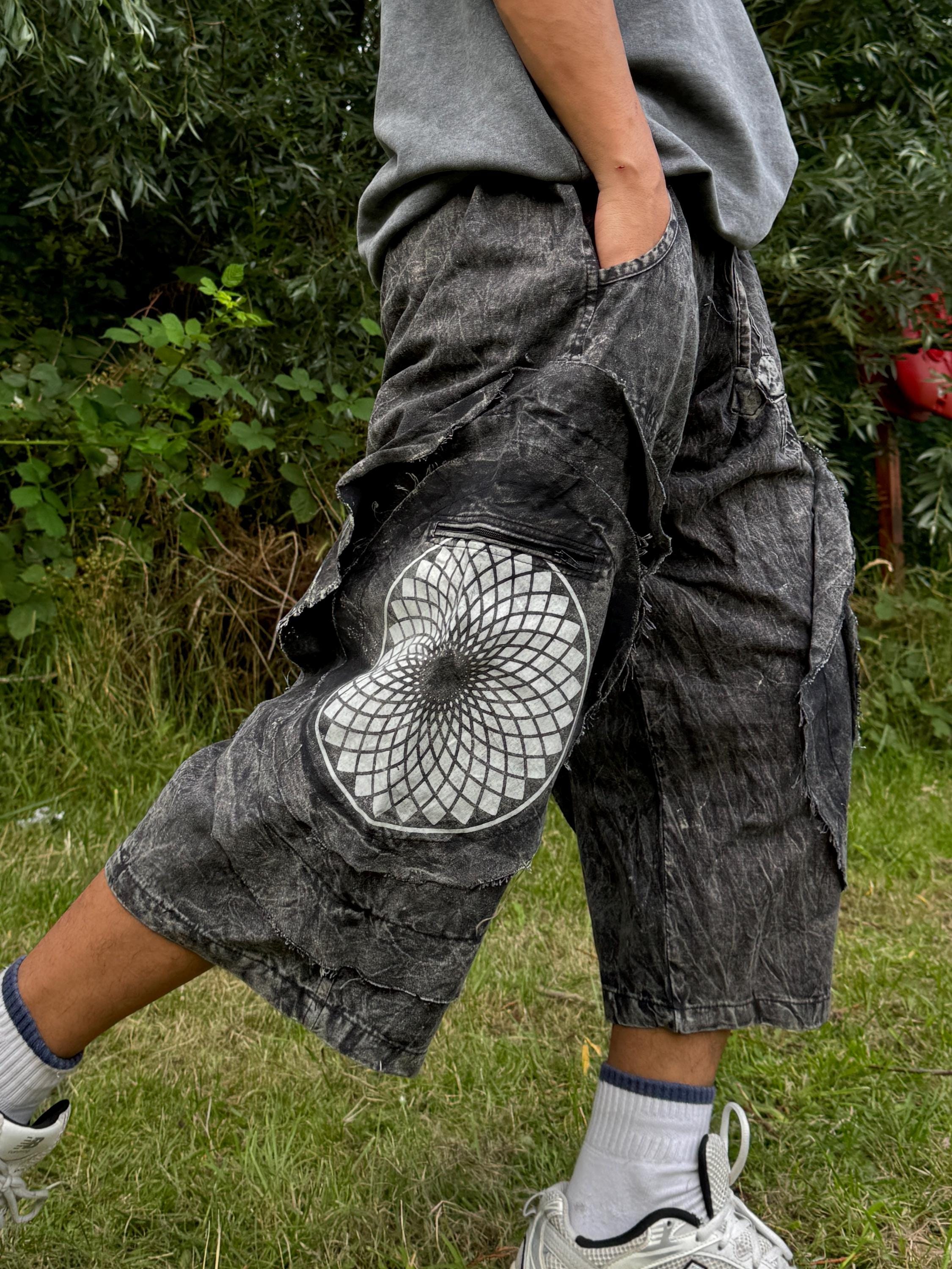【KOOLOSET】Hip-hop Tuck Bermuda Pants Summer Men Hip-Hop Rap Baggy Jeans Shorts Loose Denim