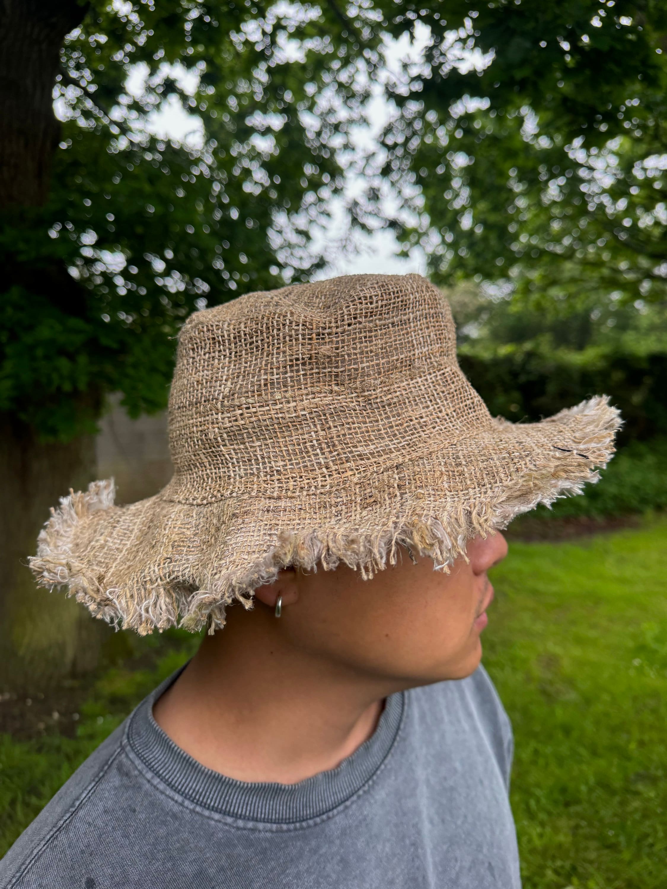 Safari hat with brim | Summer Hippie Hat| Hemp Hat | Handmade Eco friendly hat | Festival Hat | Jute Sun Hat