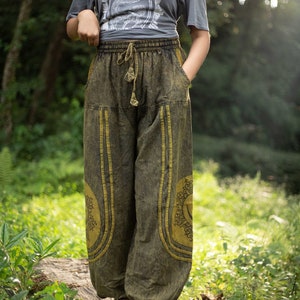 Pantalon oversize hippie Unisexe Tissu 100 % coton Pantalon de festival Respectueux de l'environnement Fabriqué au Népal Green