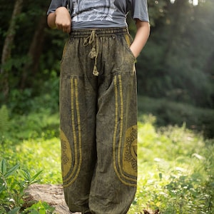 Pantalon oversize hippie Unisexe Tissu 100 % coton Pantalon de festival Respectueux de l'environnement Fabriqué au Népal Green