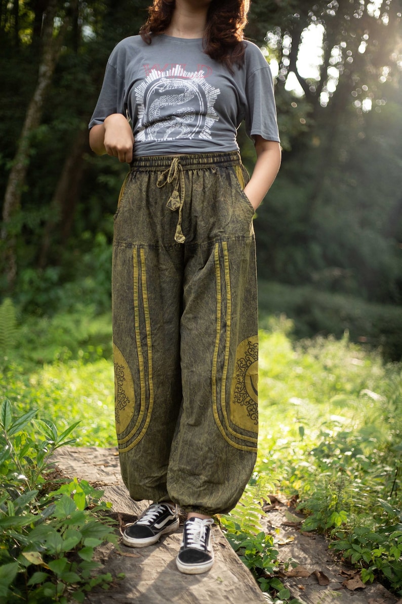 Pantalon oversize hippie Unisexe Tissu 100 % coton Pantalon de festival Respectueux de l'environnement Fabriqué au Népal Green