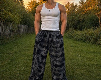 Handmade Tie-Dye Cotton Hippie Pants, Festival Boho Trousers, Unisex Baggy Fit