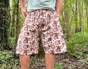 Hippie Mushroom Print Shorts | Hippy | Cotton Shorts with pockets | Festival Boho Shorts | Hippie Pants | Eco Friendly | Handmade gifts