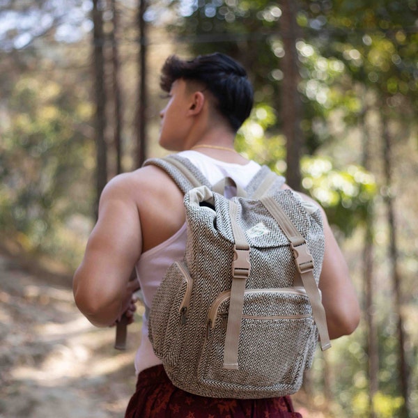 Handmade Hemp Backpack  Eco-Friendly Vintage Bag  Colourful Nepal Travel Backpack  Ethically Crafted Organic Cotton and Hemp Rucksack