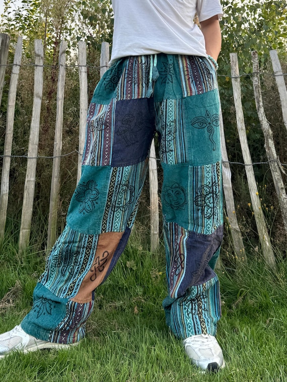 Stonewashed Embroidered Patchwork Pants | Sienna Blue Co