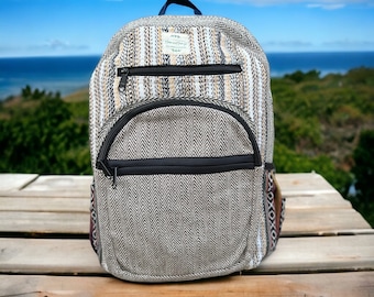 Handgemachter Rucksack aus Hanf: Kleiner bunter Öko-Rucksack