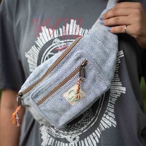 Bum Bag Fanny pack made of Hemp and cotton Adjustable strap Shoulder bag Eco friendly Hippie Festival Bag Handmade Blue