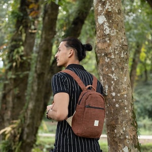 Stylish and Sustainable Handmade Mini Hemp Backpack Small Size with Multiple Zip Pockets Eco-Friendly and Colorful Daily Companion Brown