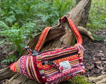 Bauchtasche| Bauchtasche aus Hanf und ethnischen Baumwolldruck | Umhängetasche | Bauchtasche| sac banane |Hippie | Festival Tasche