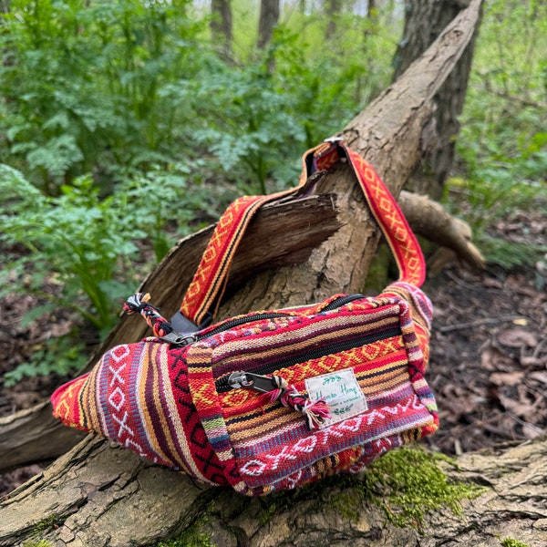 Bum Bag| Fanny pack made of Hemp and ethnic cotton print| Shoulder bag | Bauchtasche| sac banane |Hippie | Festival Bag