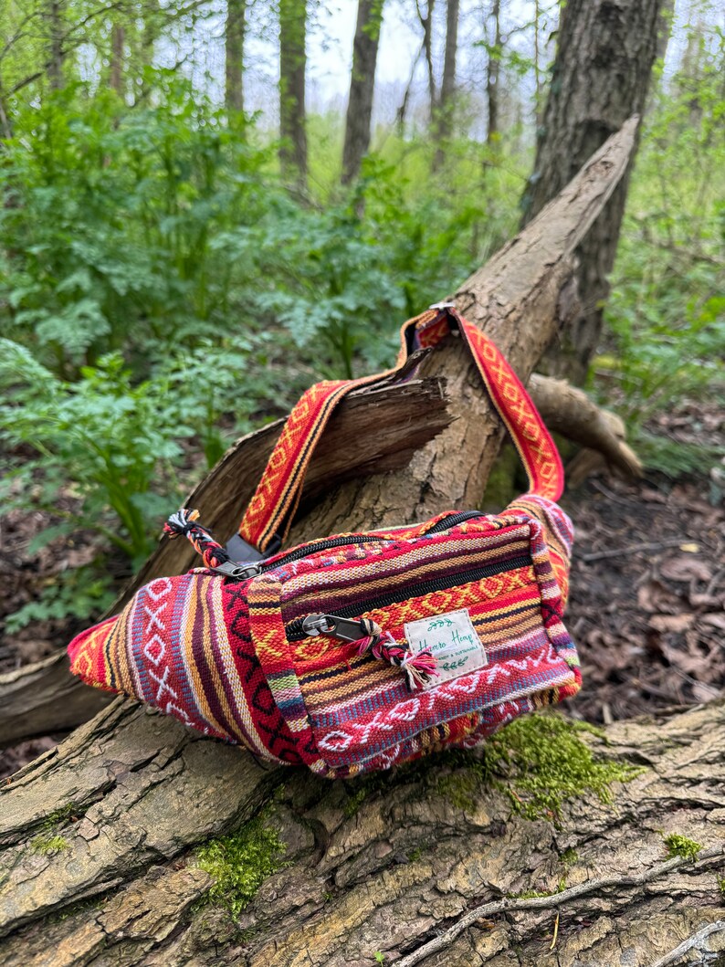 Bauchtasche Bauchtasche aus Hanf und ethnischen Baumwolldruck Umhängetasche Bauchtasche sac banane Hippie Festival Tasche Orange