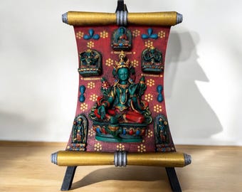 Green Tara Sculpture: Handmade Resin & Wood Buddhist Altar Decor