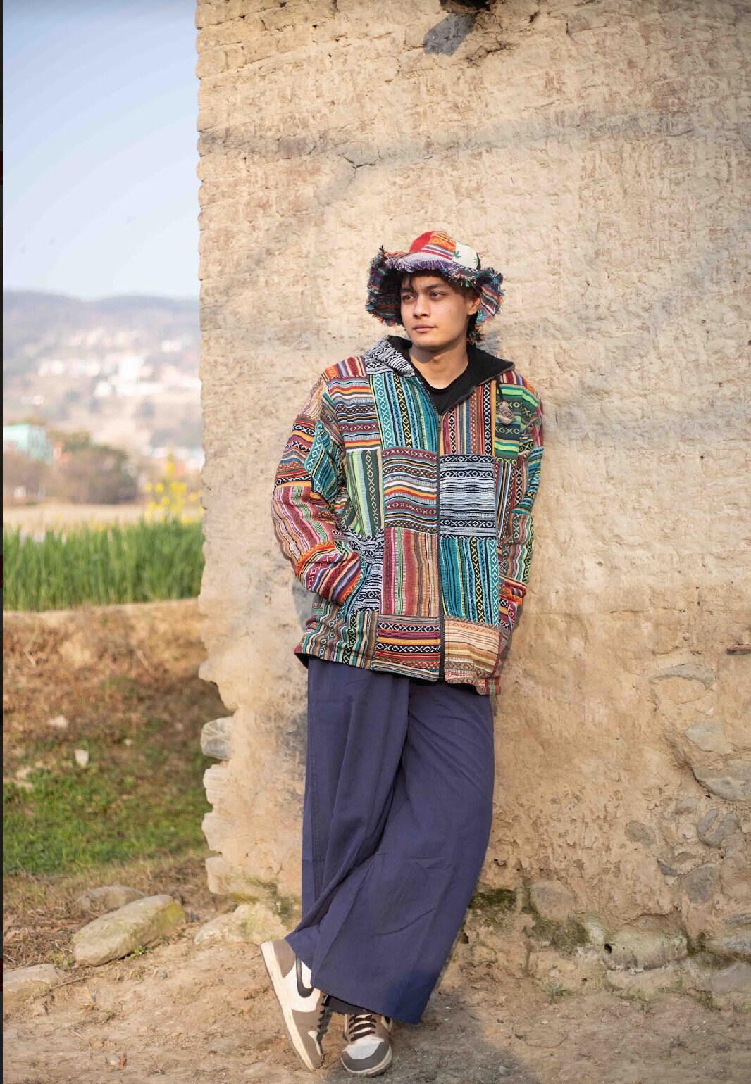 Mens Patchwork Fleece Lined Winter Jacket Boho Hippy Zipped Mens Patchwork Fleece Lined Winter Jacket Boho Hippy Zipped