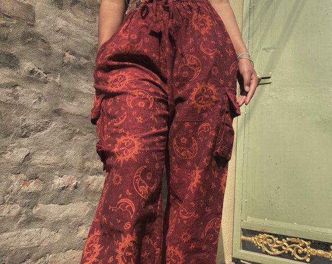 Unisex Sun & Moon Hippie Pants: Festival Cotton Trousers