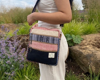 Boho Hemp Crossbody Bag: Handmade 5-Pocket Mini Purse