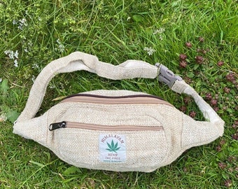 Handgefertigte Bauchtasche aus Hanf: Festival Gürteltasche mit Längenverstellbarer Gurt