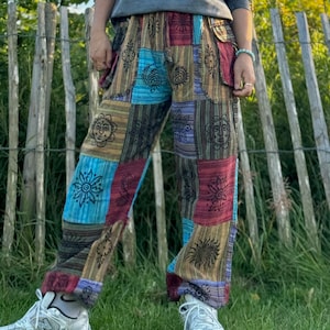 Boho Patchwork Cotton Trousers: Unisex Festival Hippie Pants