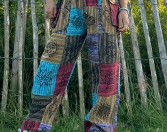 Boho Patchwork Cotton Trousers: Unisex Festival Hippie Pants