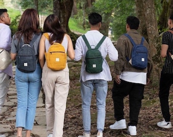 Stylish and Sustainable Handmade Mini Hemp Backpack - Small Size with Multiple Zip Pockets - Eco-Friendly and Colorful Daily Companion