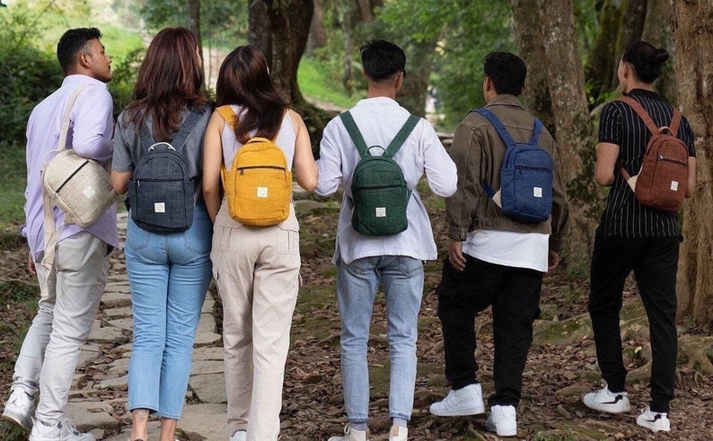 Stylish and Sustainable Handmade Mini Hemp Backpack Small Size with Multiple Zip Pockets Eco-Friendly and Colorful Daily Companion image 1