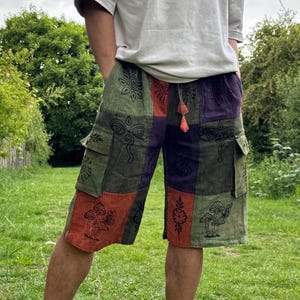 Handgemachte Patchwork Baumwolle Cargo Shorts: Umweltfreundlicher Hippie Stil