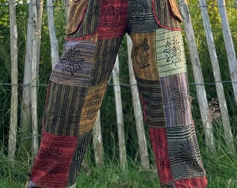 Boho Patchwork Cotton Trousers: Unisex Festival Hippie Pants
