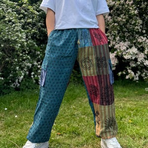 Patchwork Cotton Trousers: Unisex Hippie Festival Pants
