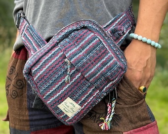 Handwoven Hemp Rasta Crossbody Bag: Unisex Hippie Festival Bag