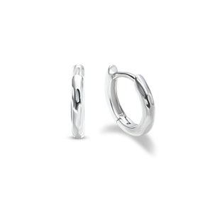 Silver Hammered Huggie Earring, 10mm Small hinged hoop, 925 sterling silver Huggie