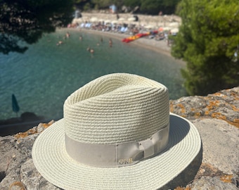 Personalised Summer Straw Fedora Hat | Beach Hat | Unisex Summer Hat | Monogrammed Initialed Hat | Straw Hat | Summer Straw Hat | Honeymoon