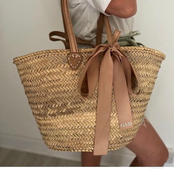 Double Handle Straw Basket Bag. Bridal Hen Holiday Honeymoon Wedding Bridesmaid Bride Beach Summer Monogrammed Initial Bag Tote.