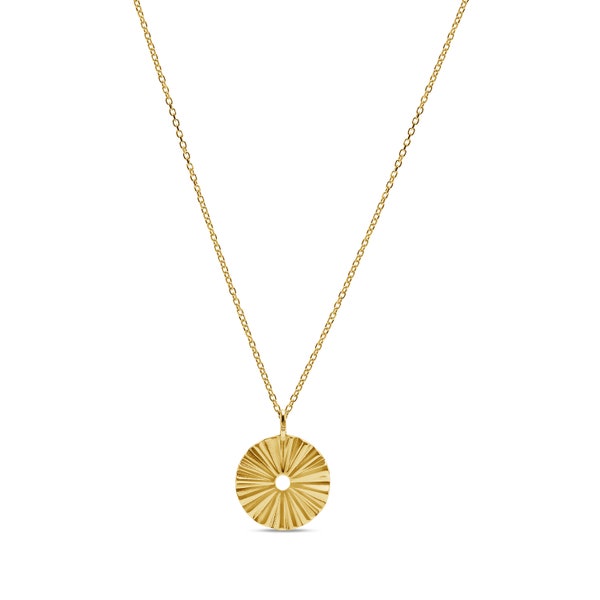 Gold Fanned Disc Pendant Necklace | 18ct Gold Plated | 925 Sterling Silver