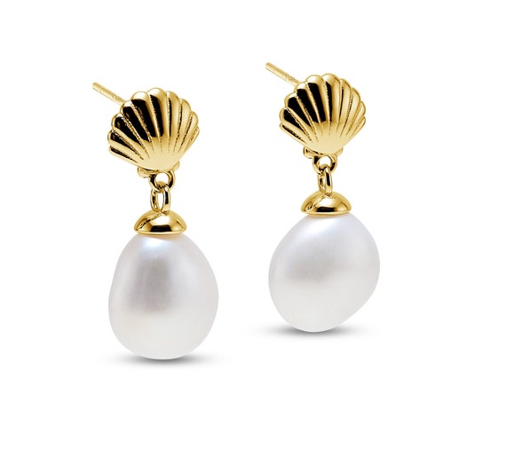 Orecchini pendenti con perle di conchiglia: argento sterling