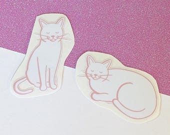 Sticker chat blanc douillet pour ordinateurs portables, bouteilles d'eau, journaux, agendas