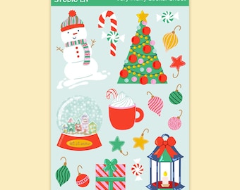 Feuille d'autocollants très joyeux Noël pour la tenue d'un journal, des agendas, du scrapbooking et de la mémoire