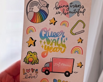 Queer All Year LGBTQIA2S+ Pride Sticker Sheet for Journaling, Planners, Scrapbooking, Memory Keeping