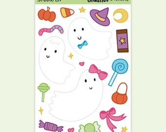 Feuille d'autocollants Halloween Ghosties pour la tenue d'un journal, des agendas, du scrapbooking et des souvenirs