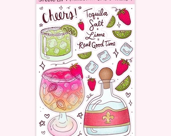 Feuille d'autocollants fraise citron vert margarita pour journal, agendas, scrapbooking, souvenir