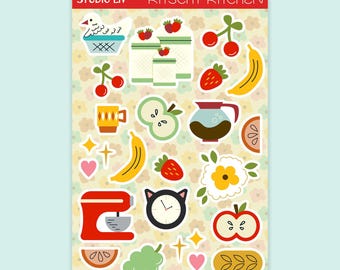 Feuille d'autocollants de cuisine vintage kitsch pour la tenue d'un journal, des agendas, du scrapbooking et de la mémoire