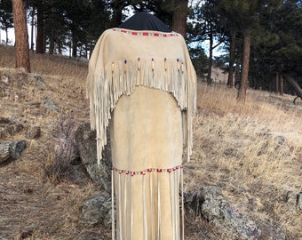 Buckskin-Deerskin Native American Dress, Plains Indian Three-skin style, with glass beads, Handmade and Hand-painted, #715 (Made to order)