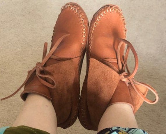 Womens Buffalo Moccasins American Bison Tobacco Brown Color